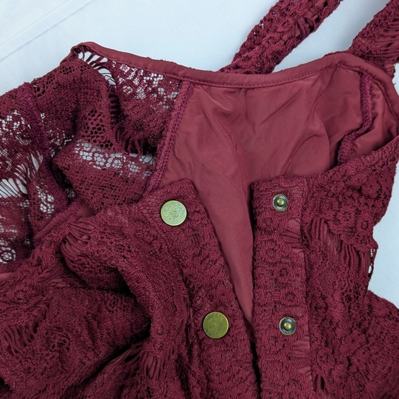 Free People Mini Bodycon Lace Crochet  Sleeveless Sweetheart Neck Wine S NWT - Picture 9 of 12